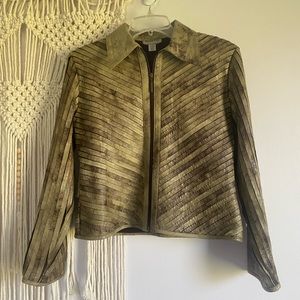 NATTO leather strips jacket - tan and brown